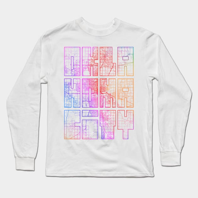 Oklahoma, USA City Map Typography - Colorful Long Sleeve T-Shirt by deMAP Studio